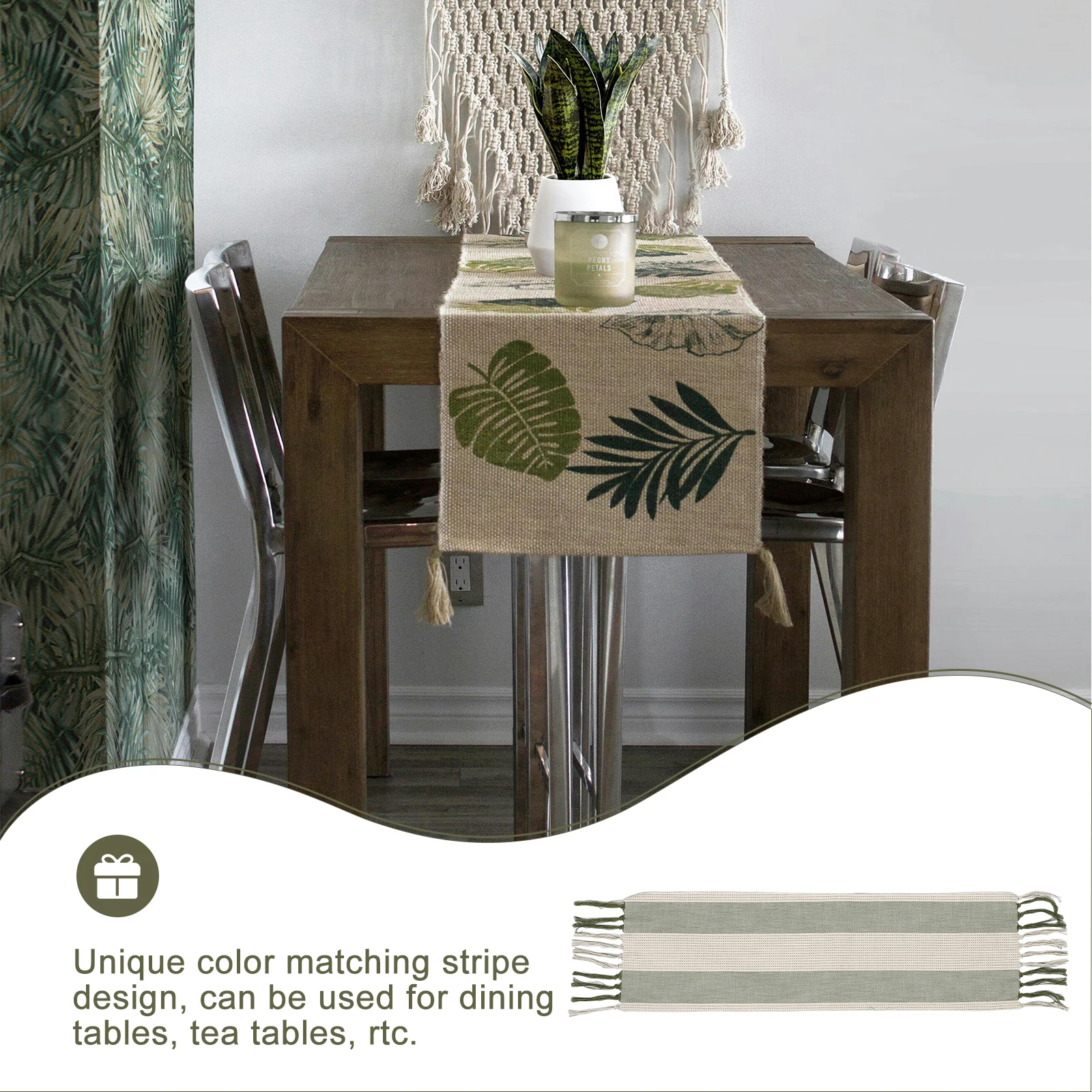 

Cotton Linen Table Runner Sage Green Stripe Tablecloth Wedding Festive Cover Lightweight Storage Protection