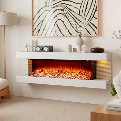 3 Sided Wall Mount Electric Fireplace w/ 50