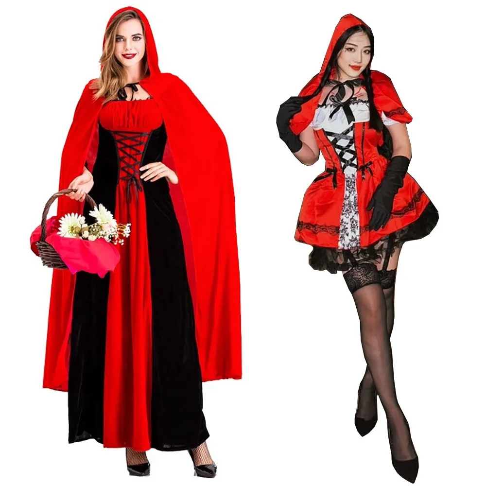 

Женский костюм Красной Шапочки, плащ с капюшоном на Хэллоуин для взрослых, платье-накидка для феи, косплей-вечеринки