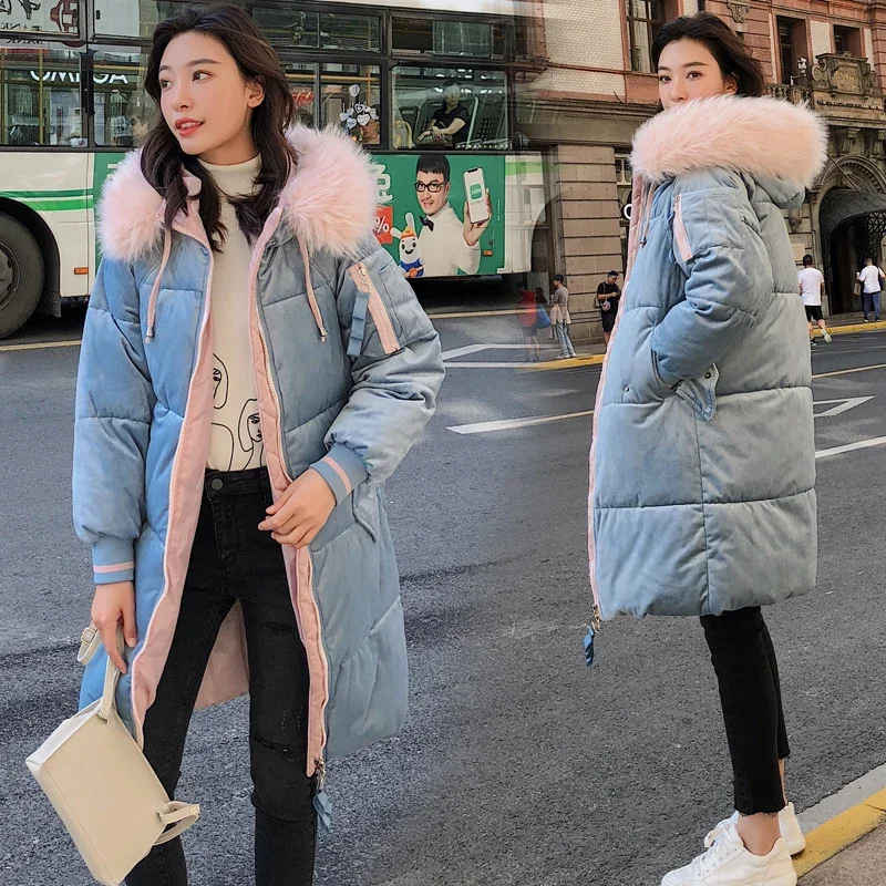 Winter Women\'s Clothing New Fashion Long Parka Feminine Coat Velvet Female Winter Jacket Parka Woman Fur Collar Coat