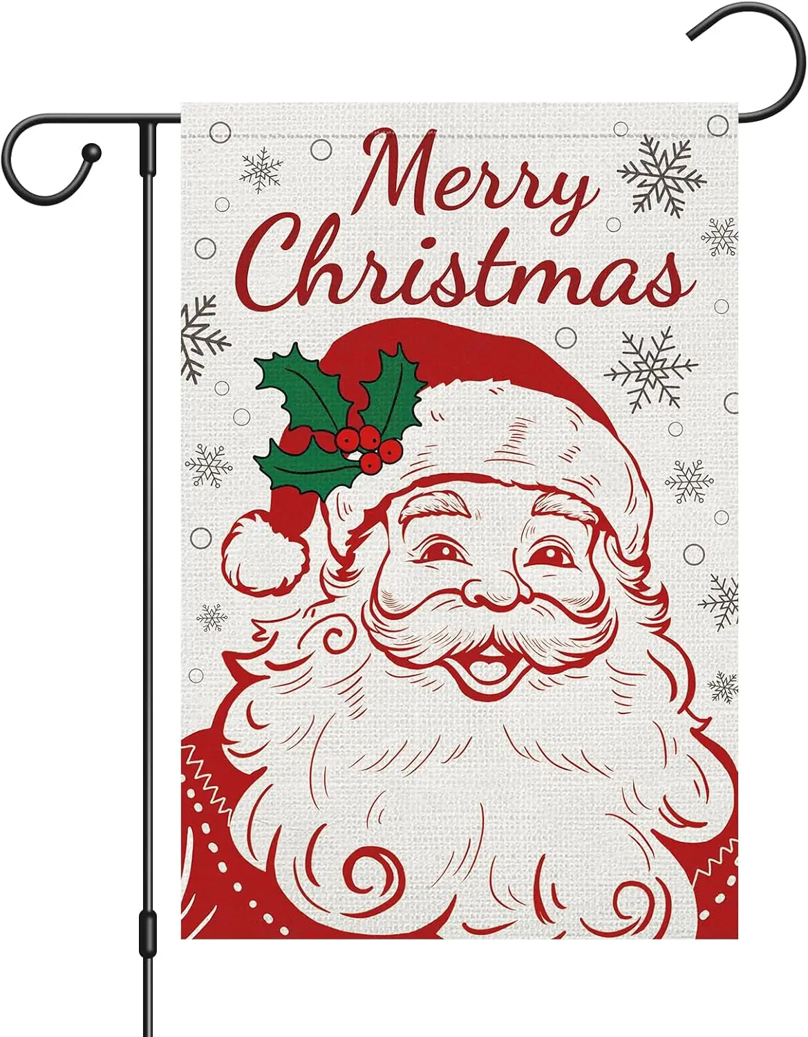 Merry Christmas Santa Claus Garden Flag 12 x 18 Inch Double Sided，Burlap Winter Small Holiday Yard Flag for House