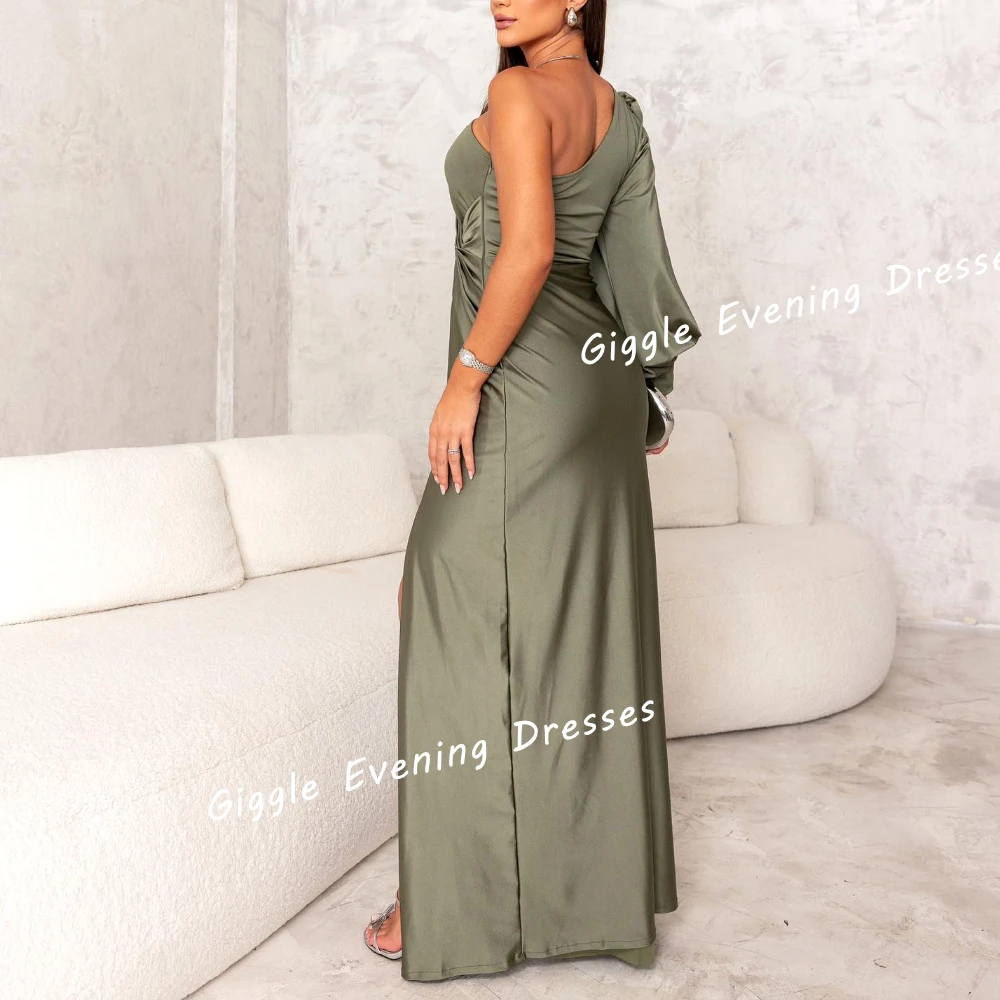 Giggle Satin One-Shoulder Pleating Elegance Prom Gown Saudi Arab Summer Slit Ankle-Length Evening Party Dresses for Women 2024