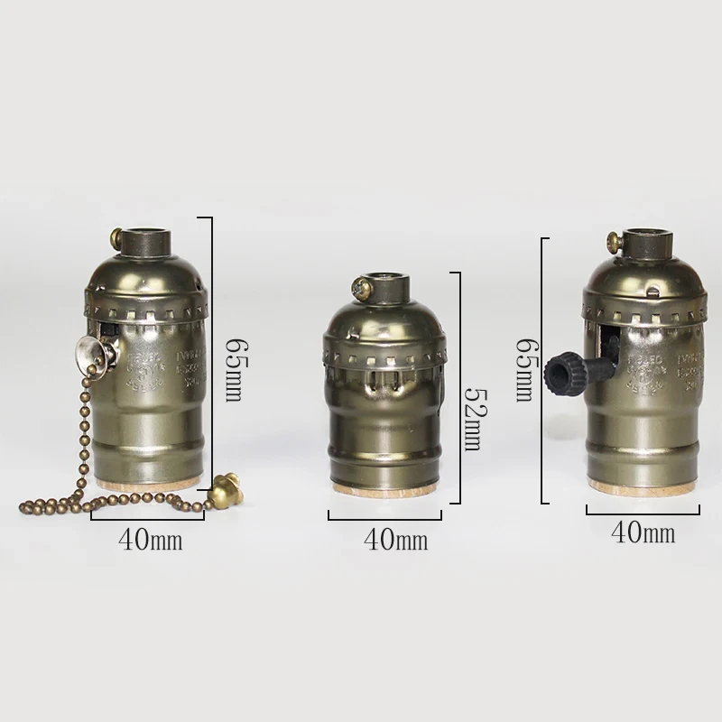 Vintage E27 Aluminum Retro Antique Lamp Base Holder Screw Aluminum Shell Bulb Light Screw Socket 3 Colors with Switch 110V/220V