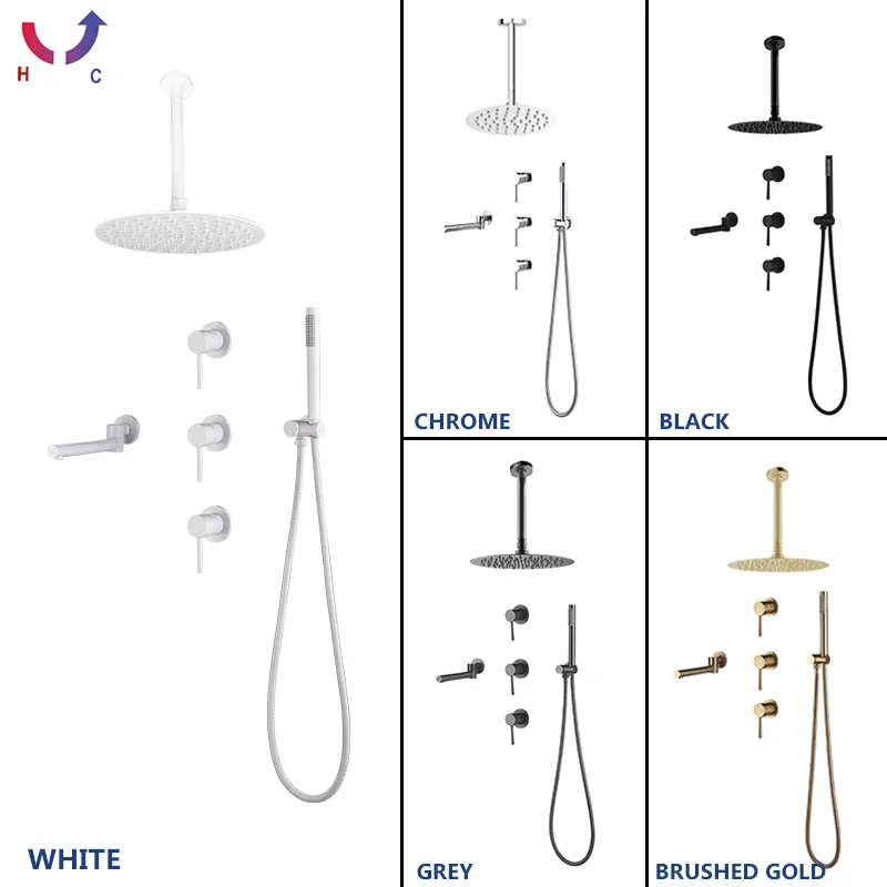 

Brushed Gold Brass Shower Faucet10 inch Rain Hot And Cold Shower Tap Arm Wall Mounted Bathroom Shower Mixer