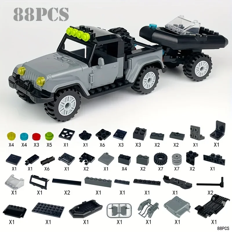 88 قطعة نموذج محاكاة صغيرة تعليمية رمادية معركة الفأس شاحنة بيك اب سيارة تجميعها بناء لعبة المكعبات هدية #3
