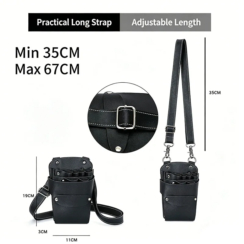 7 Slots Scissor Waist Bag Multi-Pocket Hairdressing Tool Pouch PU Barber Scissors Holster Hair Tool Holder with Adjustable Strap