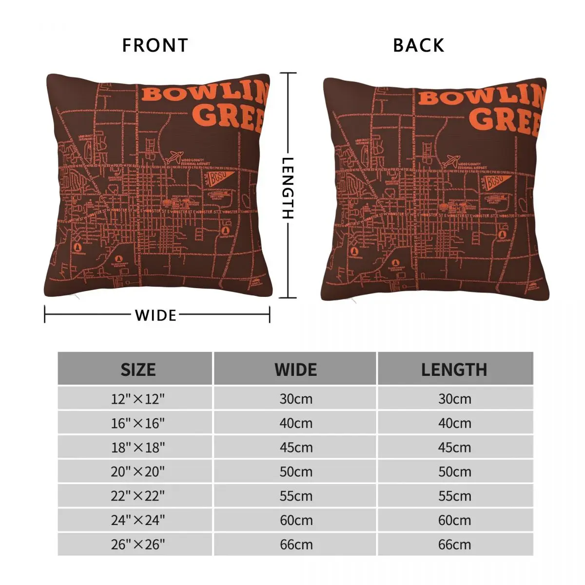 Bowling Green Ohio Map Pillowcase Polyester Linen Velvet Printed Zip Decorative Pillow Case Room Cushion Cover