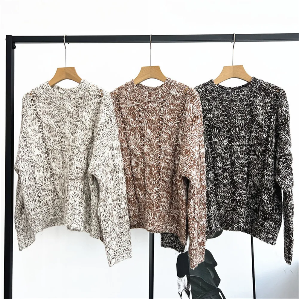 

25 Autumn/Winter New Women's Round Neck Long Sleeve Sequins Loose Wool Knitted Pullover