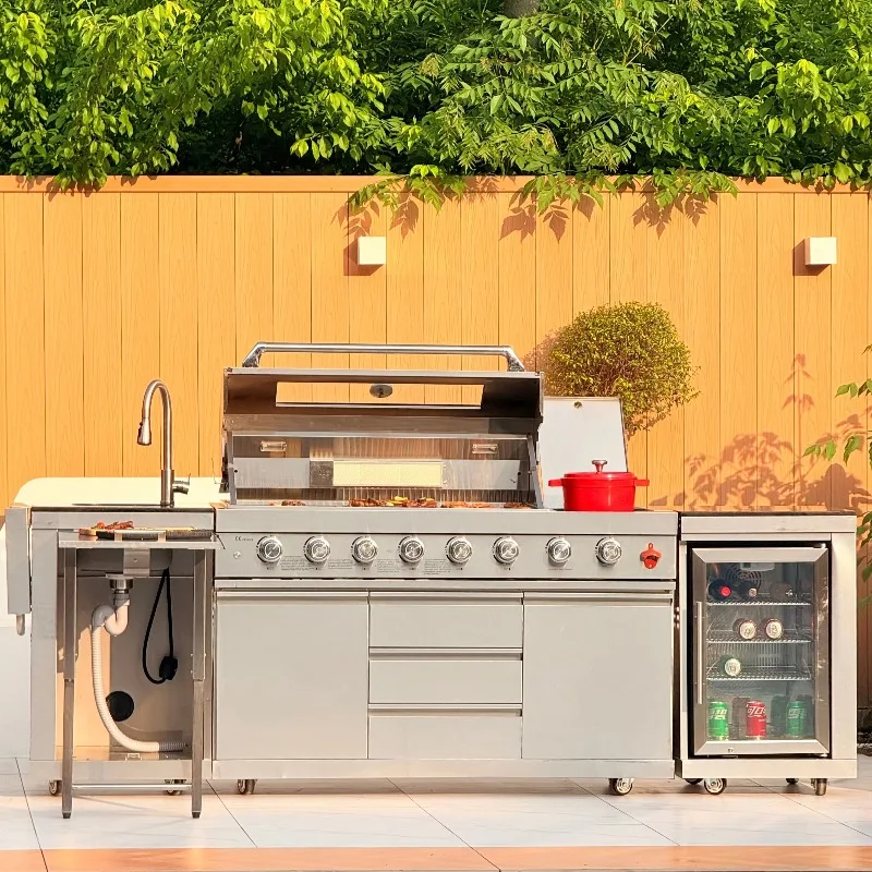 Hot Sale Modern Premium Grill On-Trolley Kitchen for Outdoor Parties & Camping Fridge Cabinet Convenient Barbecue Cooking