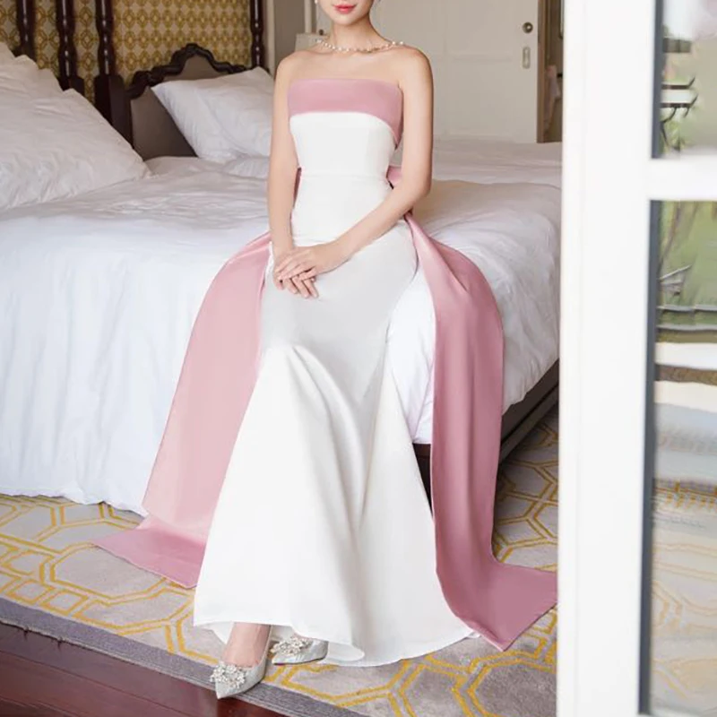 

Elegant Long Evening Dresses for Women Satin Strapless Floor-Length Mermaid Party Wedding Special Events Ceremony Dress 2024 New