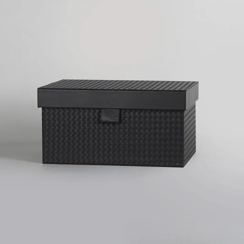 

Soft Leather Clothing Storage Boxes Woven Pattern Dust-proof Solid Color Storage Bins Modern Simple Luxury Home Organization