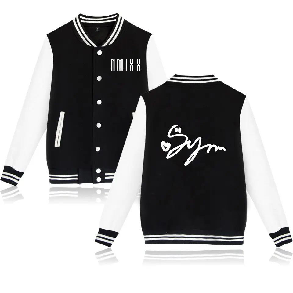 2024 NMIXX signature Kpop V-neck Baseball Jacket Famale/male Winter Harajuku Streetwear Jackets Outerwear Coat