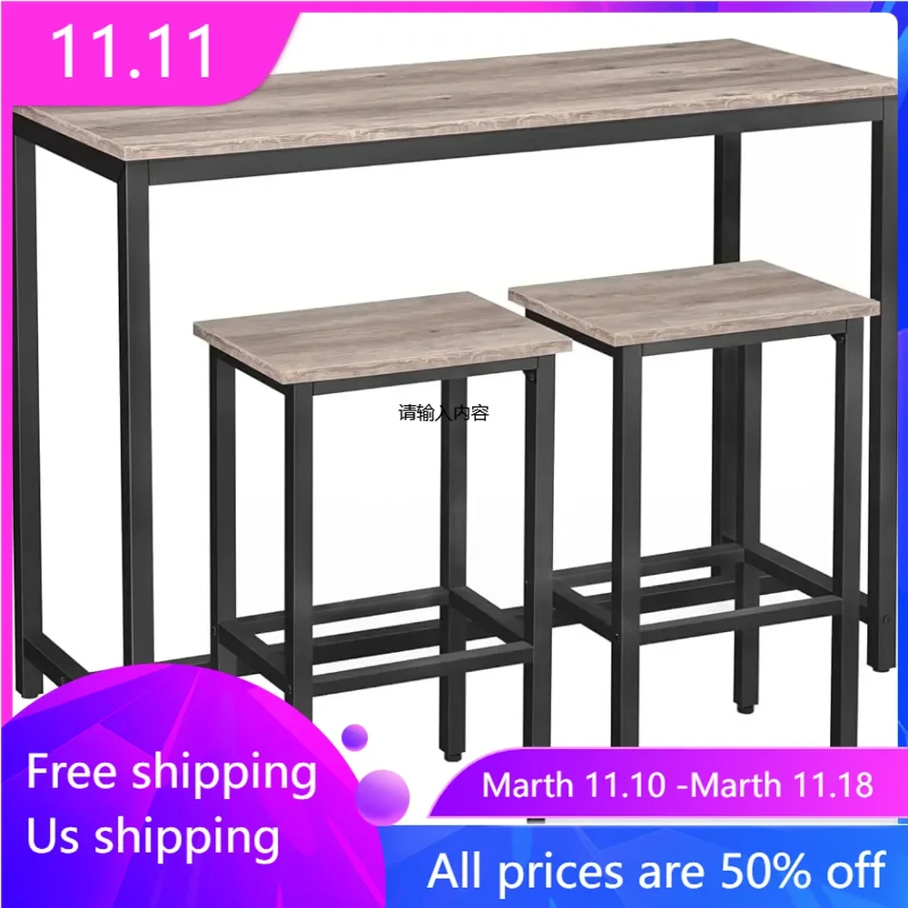 

Easy to Assemble Table 47.2” Rectangular Pub Table With 2 Stools for Small Space Bar Tables Sturdy Metal Frame