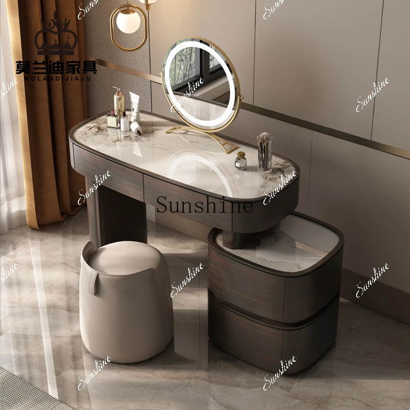 Design Italian minimalist high-end solid wood smoked rock slab oval bedroom light luxury special-shaped makeup table  FT