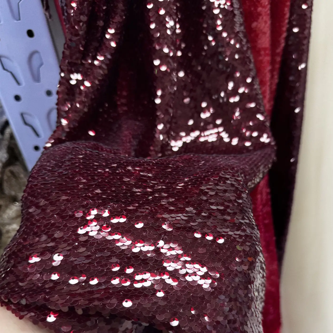 5mm Burgundy Full Sequin Embroidery Mesh Fabric Luxury Sparkle Material for Sewing High-End Evening Dresses  Stage Costumes