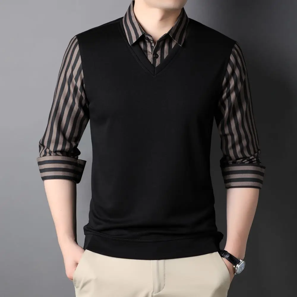 

COODRONY 2023 New High Quality Men's Top Comfortable Breathable Two Piece Flip Collar Long Sleeve Business Casual Shirt D0025
