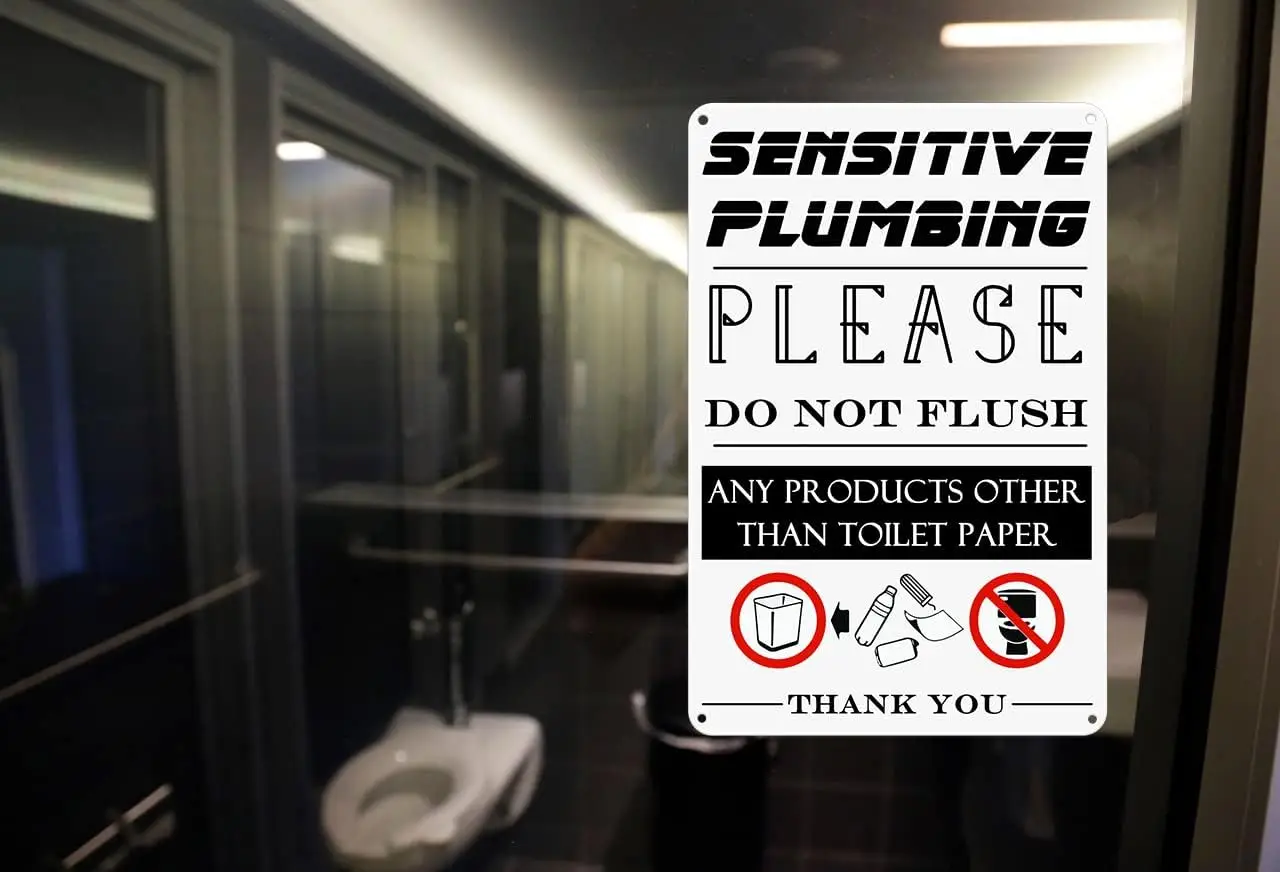 funny Bathroom metal Tin Sign - sensitive plumbing piease do not flush any products other than toilet paper 8X12 Inch,