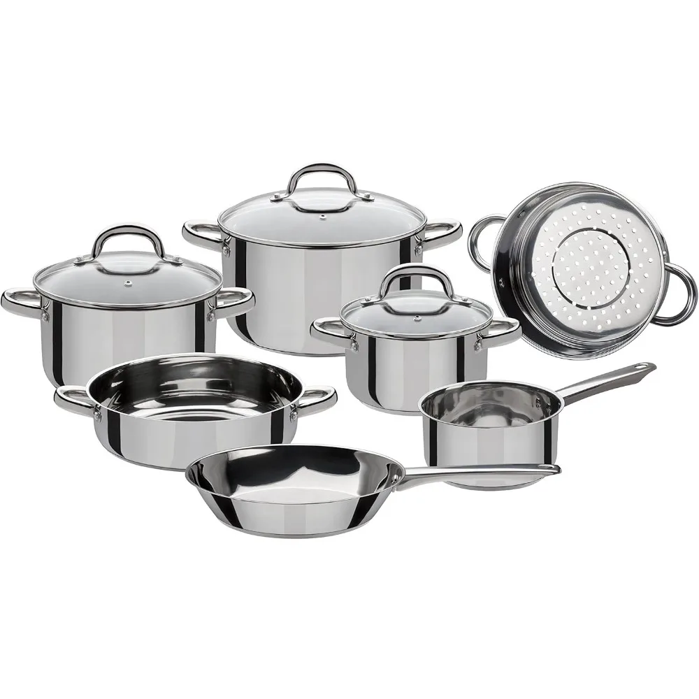 

Stahlwaren GmbH Stainless Steel Cookware Set, Silver/Clear, 10-Piece