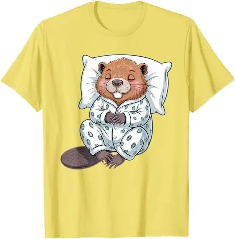 Funny Sleepy Beaver Pajama Women Men Boys and Girls T-Shirt Y2k Sleeping & Napping Humor Designs for Nap Lovers Graphic Cool Tee