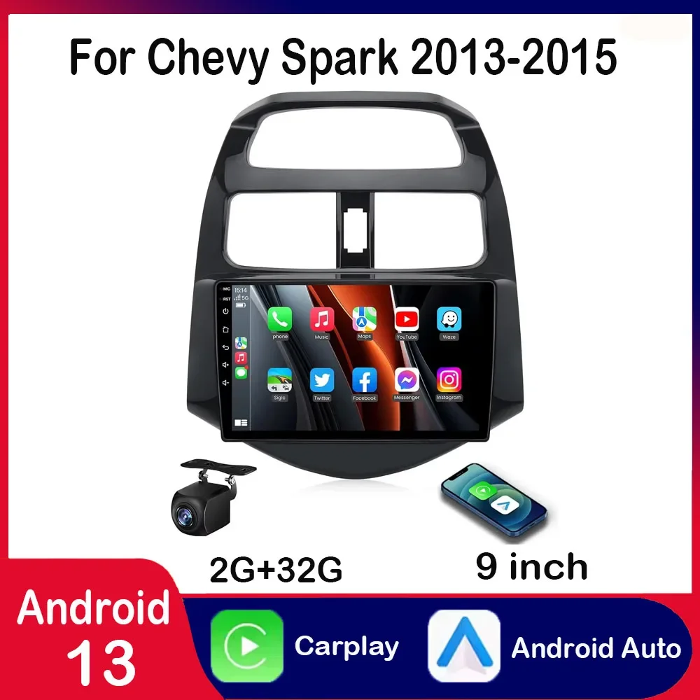 

Car Radio Stereo for Chevy Spark 2013-2015 Android 13 Touch Screen 9 Inch Android Auto/CarPlay Bluetooth WiFi GPS Navigation