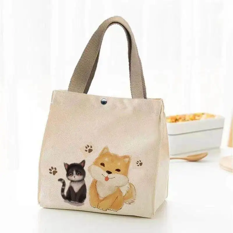 cute-canvas-handheld-bento-bag-women's-handbag-with-lunch-box-student-carry-bag-modern-simple-style-diy-home-fabric-art