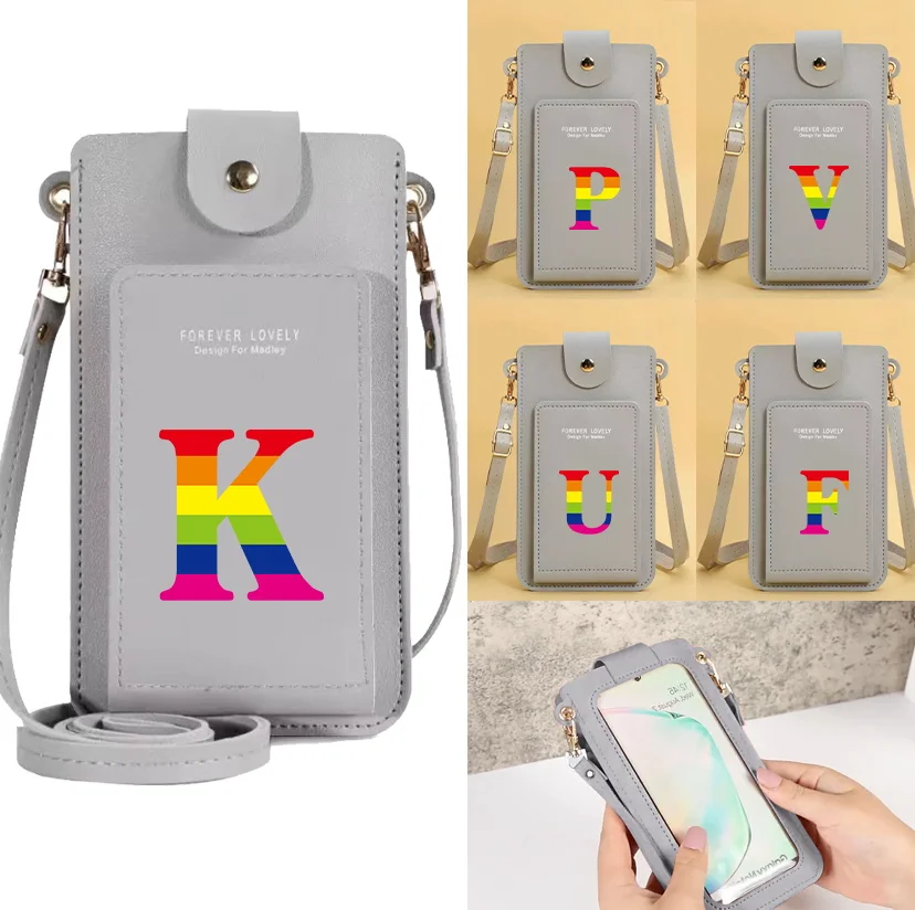 

Mobile Phone Pack Rainbow Pattern Printing Series Simple Portable Students Touch Screen Phone Bags New Women Personality