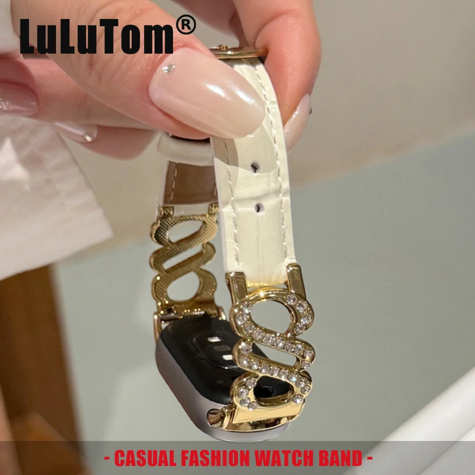 

Роскошный кожаный ремешок для Xiaomi Mi Band 10 9 8 Pro, браслет для часов Miband 8Pro 9 Pro, двойной S-образный блестящий металлический браслет с бриллиантами