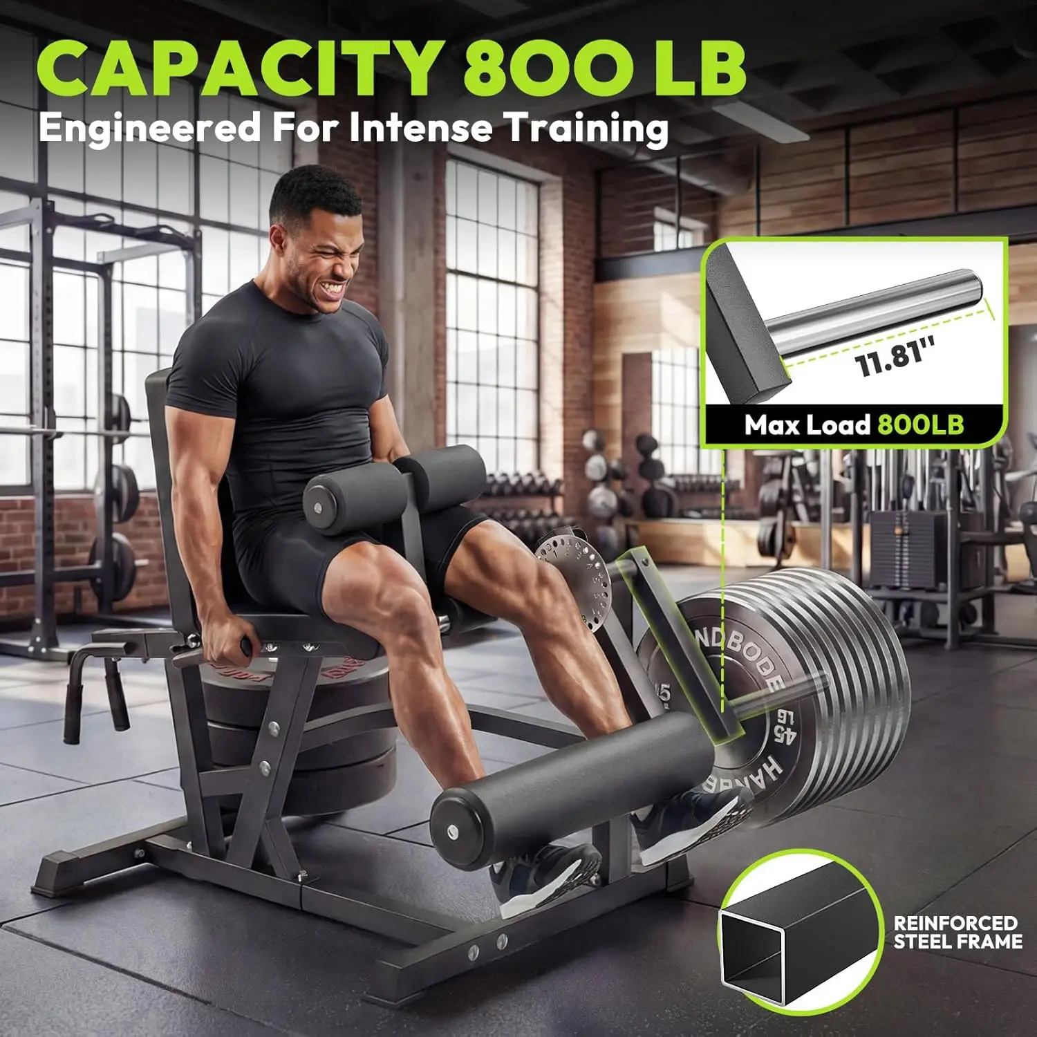 Adjustable 8-in-1 Plate-Loaded Lower Body Workout Machine, Leg Extension and Hamstring Curl Bench with 1000 LB Capacity, Home Gym Leg Equipment Compatible with 1” and 2” Weight Plates view 6
