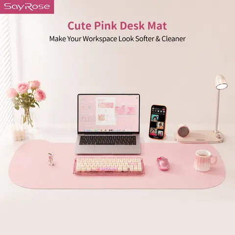 SayRose MP1 Cute Pink Cat Ear Desk Pad Large PU Leather Mouse Pad Waterproof Anti Glare Dual Side Use Perfect Gift For Girls Aesthetic Home Office Gaming Desktop Decoration
