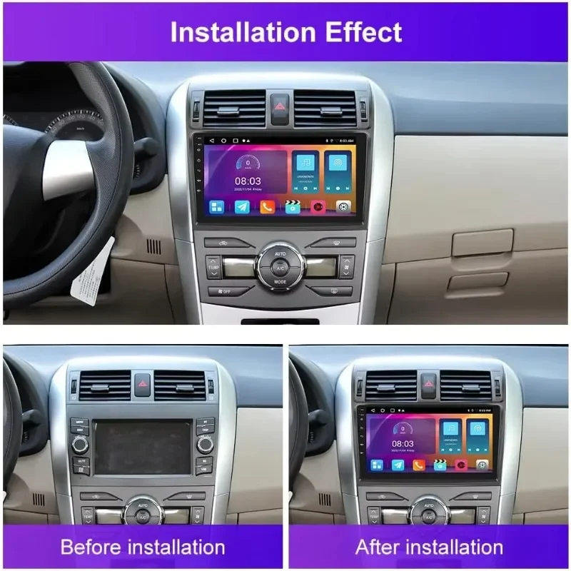 

9-дюймовый Android 13.0 2 ГБ + 32 ГБ для Toyota Corolla 2009-2013 Автомобильный GPS-навигатор Мультимедийный плеер Радиолента Головное устройство DSP