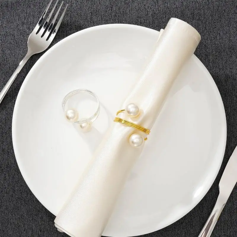 6Pcs Faux Pearl Napkin Rings Valentine Wedding Party Buckles Hotel Restaurant Home Festival Dining Table Decor Napkin Holders