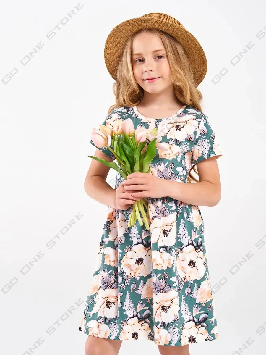 Vestidos florales de verano para niñas, camisones Micro elásticos, hasta la rodilla, vestidos de fiesta para niños, vestidos de línea a, 4 a 12 años