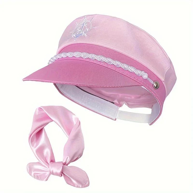 Rosa Kapitänsmütze, Schal, Yacht, Matrosenmütze, nautisches Marine-Marine-Kostüm für Damen