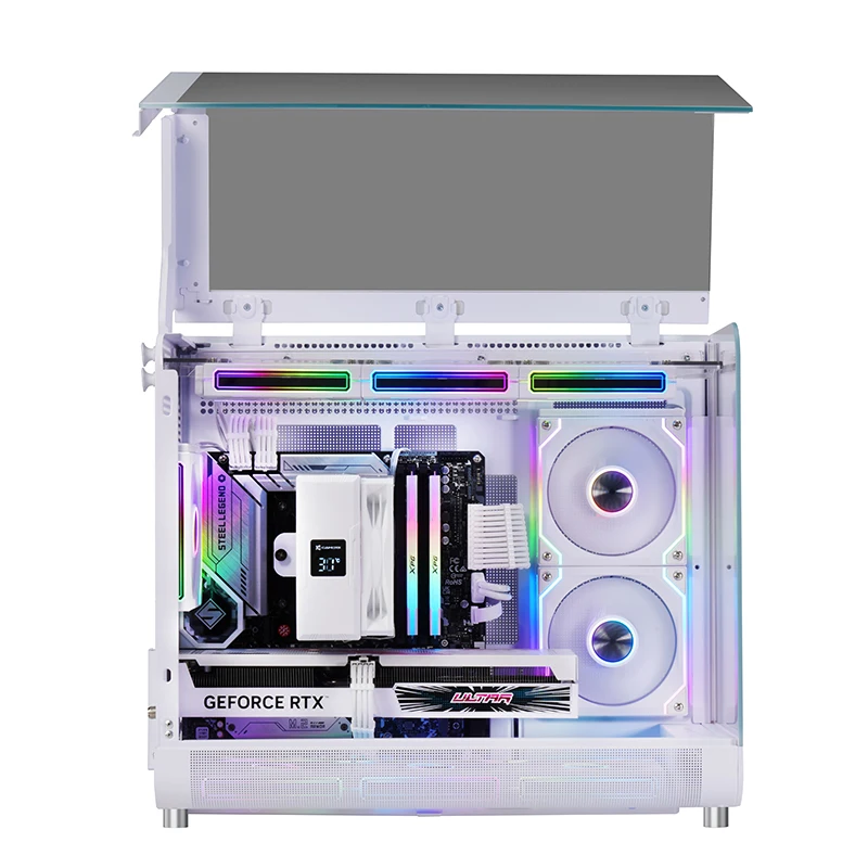 X-GAMERX HUANYI WING MATX Seaview Room Case Computer desktop verticale 360 Telaio raffreddato ad acqua Interfaccia TYPE-C con schermo