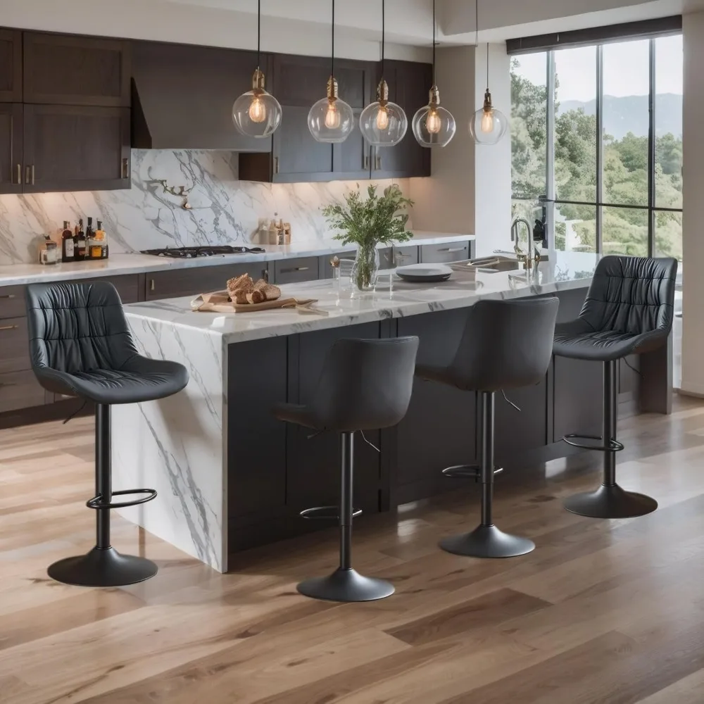 Bar Stools, Adjustable PU Leather Swivel Barstools, Modern Counter Stools with Back and Footrest, Counter Height Barstools