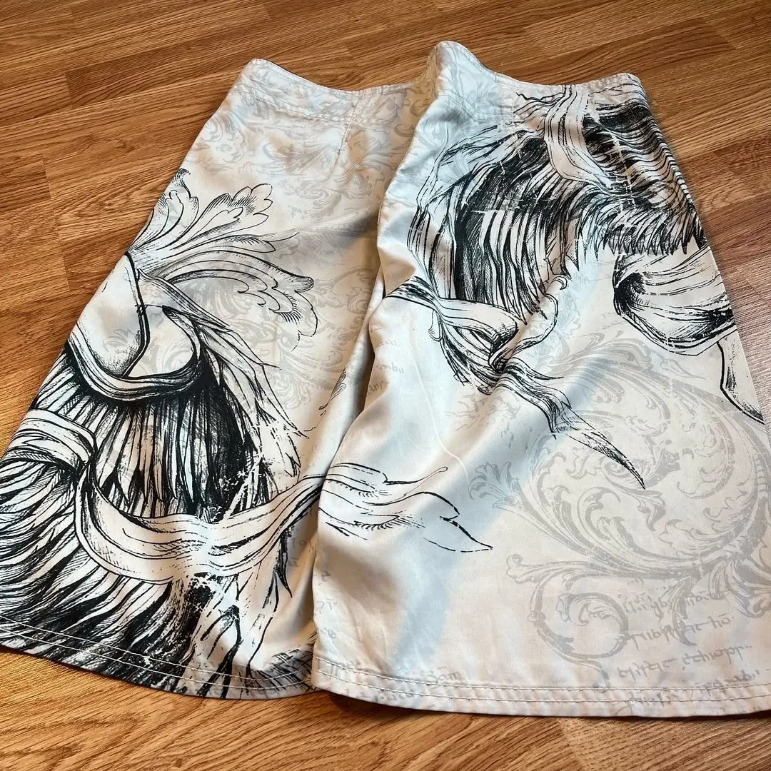 Shorts estampa Hip Hop Skull Wings para homens, shorts de ginástica góticos, roupas masculinas, moletom retrô, streetwear casual, Y2k, novo