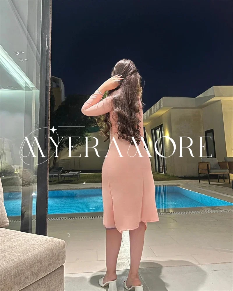 Eleganckie satynowe sukienki na studniówkę z długim rękawem, sukienki wieczorowe o długości do herbaty, falbany, suknie na przyjęcia weselne, szyte na miarę فساتين سهرة