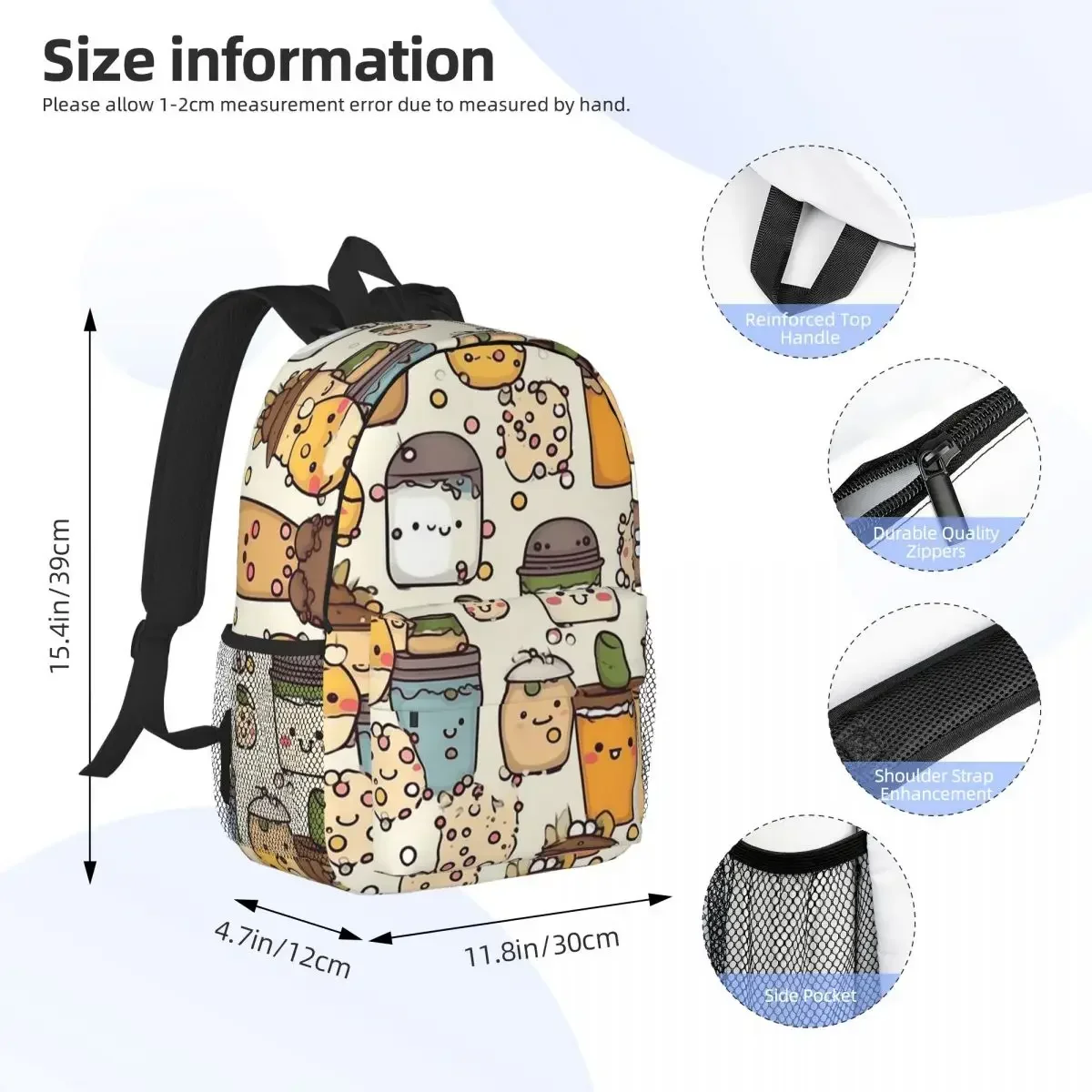 Boba Bubble Tea Cartoon Colourful Pattern Backpacks Teenager Bookbag Cartoon Children School Bags Travel Rucksack Shoulder Bag