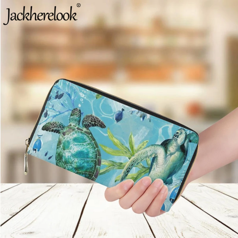 

Jackherelook Fashion Sea Turtle Pattern Print Wallet Women Long Leather Luxury Purse Card Holder Trendy Clutch Ladies Money Bag