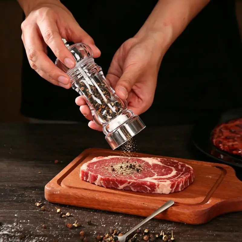 New Pepper Grinder- Acrylic Salt And Pepper Shakers Adjustable Coarseness By Ceramic Rotor Kitchen Accessories