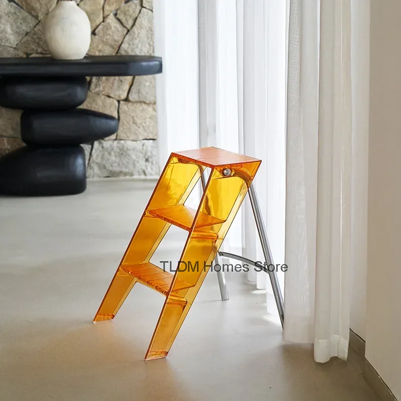 Acrylic Transparent Household Plastic Stepladder Folding Indoor Thickened Herringbone Storage Three-step Ladder