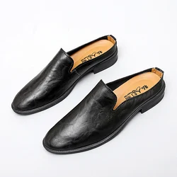 Genuine Leather Mules Shoes Men's Half Shoes For Man Luxury Brand Slippers Men Designer Casual Shoes Breathable Slip On Footwear