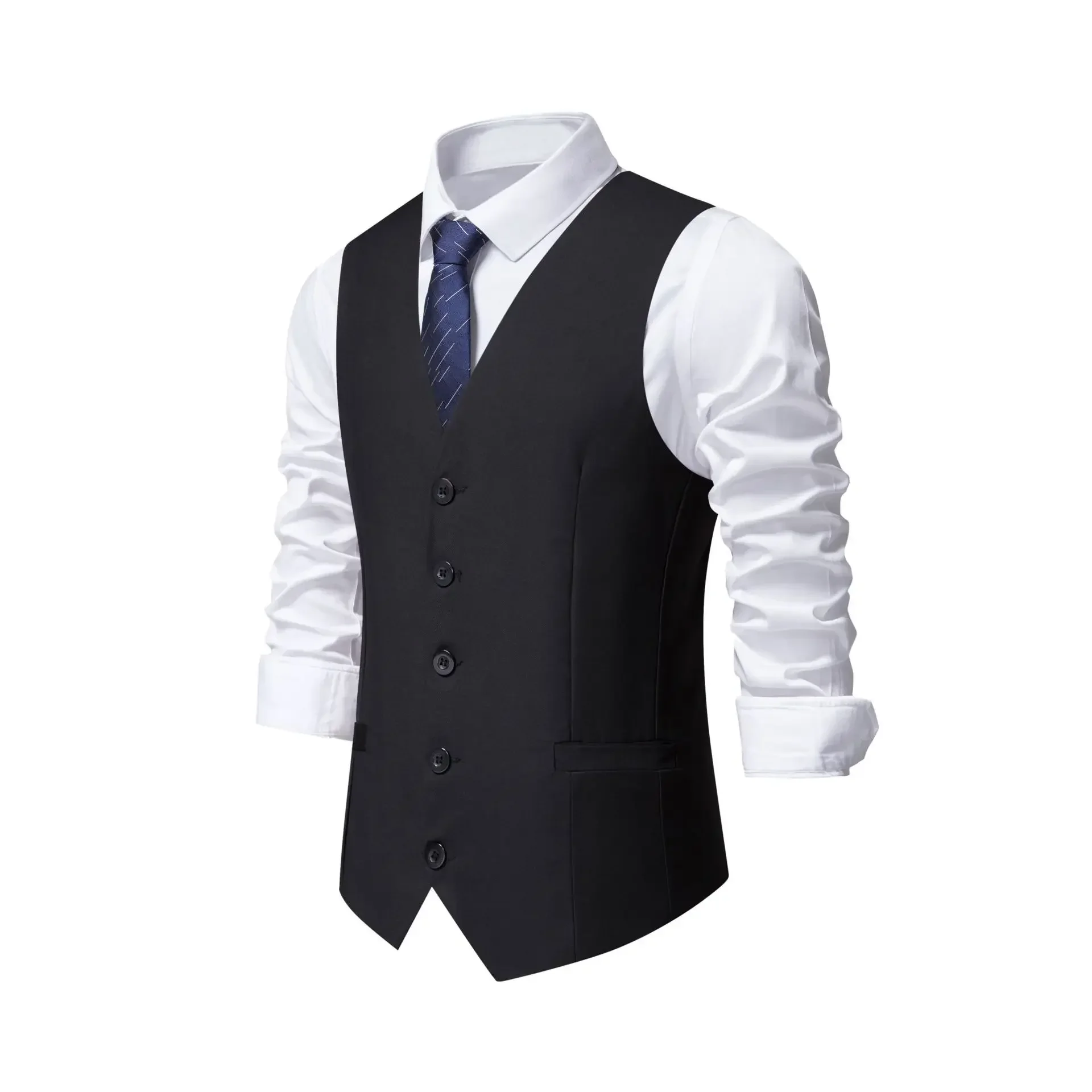 

O446Black men's vest spring and autumn suit vest slim waistcoat British business vest professional groom formal wear