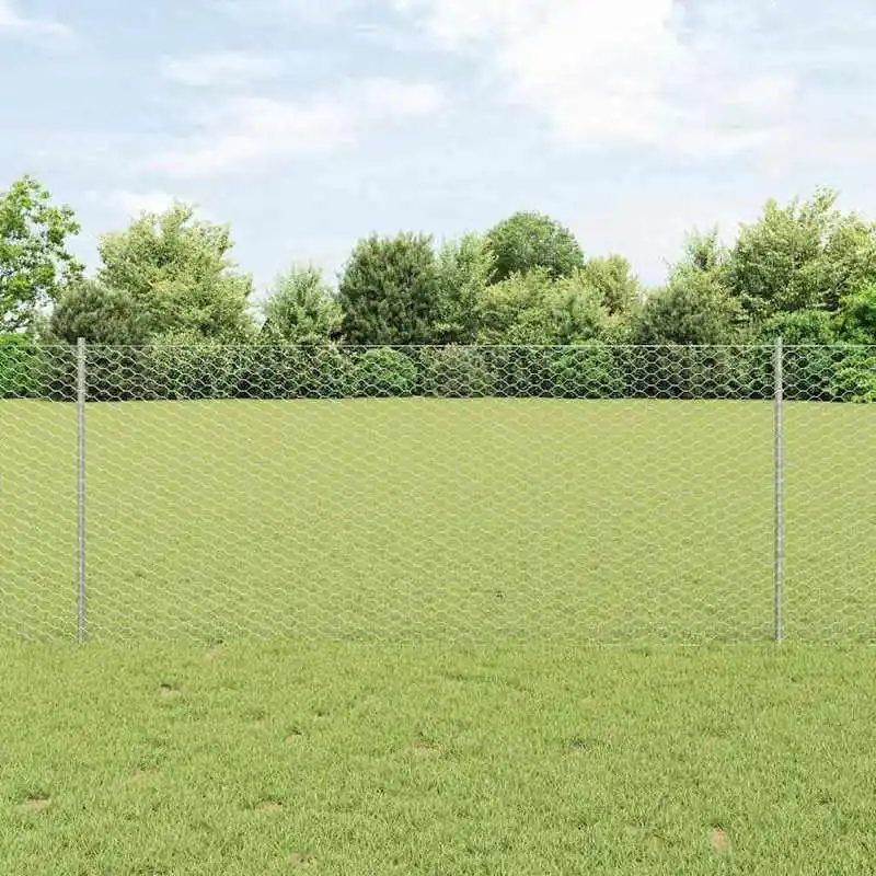Clôture de jardin en acier galvanisé argenté 1x25 m avec poteaux, grillage rigide anti-rouille pour extérieur, panneau métallique facile à installer, protection durable pour terrasse et balcon