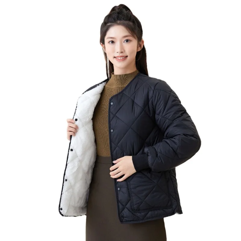 Winter Women\'s Clothing Lamb\'s Wool Coat Fleece Quilted Jacket Warm Parkas Thick Single Breasted Pockets Outerwear Free Shipping