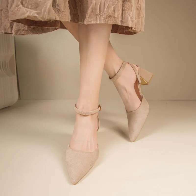 Summer New Pointed Fashion One Line Buckle Style Shallow Mouth Sandals Women's Comfortable Banquet Shoes High Heel Pumps image 3