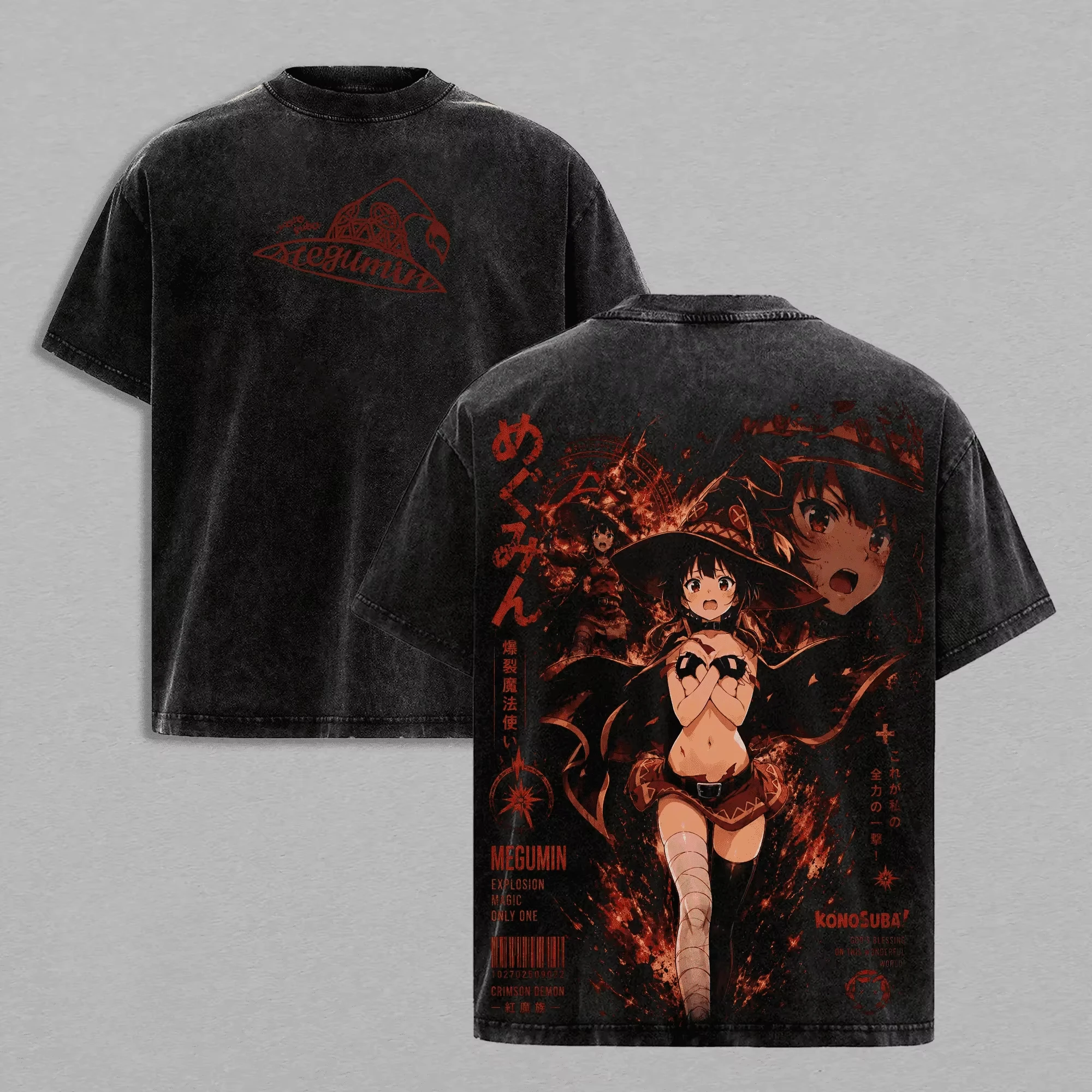 Megumin God's Blessing on This Wonderful World! T-shirt Anime Washed T Shirt Men Unisex Clothing Summer Short Sleeve Cotton Tee