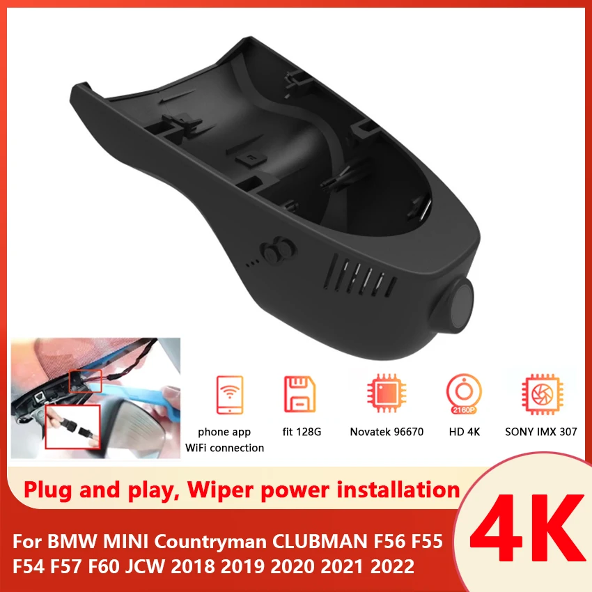 

Plug and Play Car DVR Wifi UHD Dash Cam Camera For BMW MINI Countryman CLUBMAN F56 F55 F54 F57 F60 JCW 2018 2019 2020 2021 2022