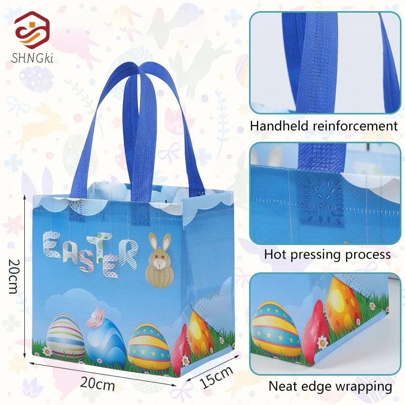 1pc Easter Gift Bags Cute Rabbit Printed Candy Snack Tote Bag Non-Woven Egg Basket Non Woven Happy Easter Party Decor Supplies