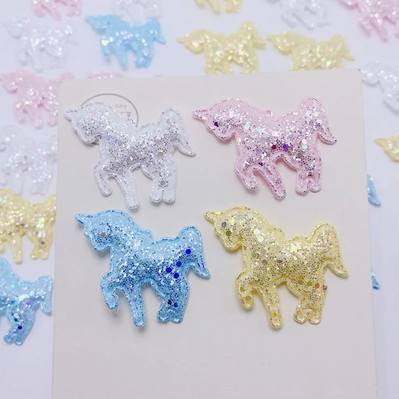 40 Stück 4CM Glitzernde Einhorn-Applikationen zum Aufnähen, DIY Handgemachte Haarspangen & Stoff-Dekorationszubehör – Detail 10